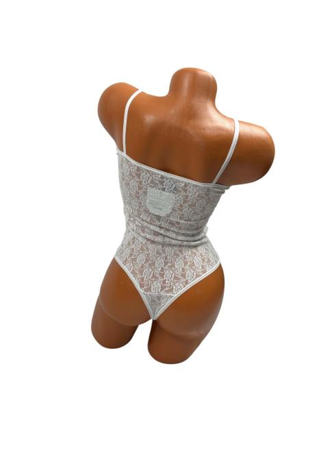 Body din Dantelă Alba cu Bretele Subtiri, Engros